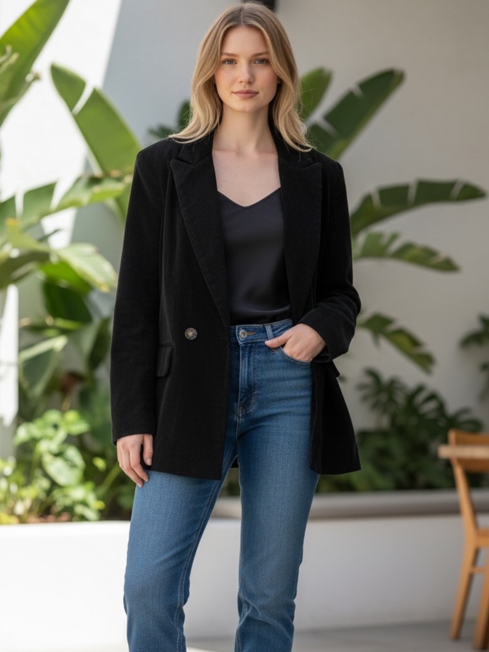 Elan Naturally Chic Black Corduroy Fall Blazer Career Women’s Size Small